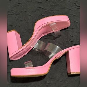 SCHUTZ Pink Clear Strap Block Heels